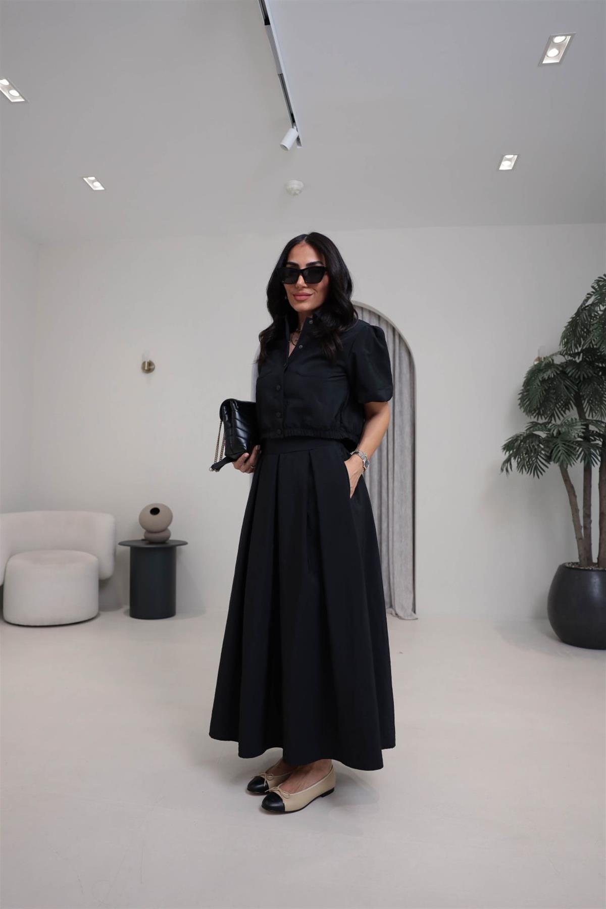 8075 Dokuma Cepli Gömlek Etek Takım SİYAH