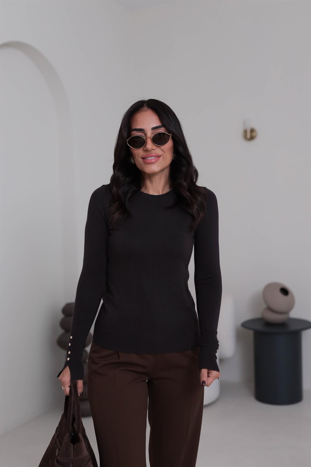 1267 Bisiklet Yaka Droplu Triko Kazak ACI KAHVE