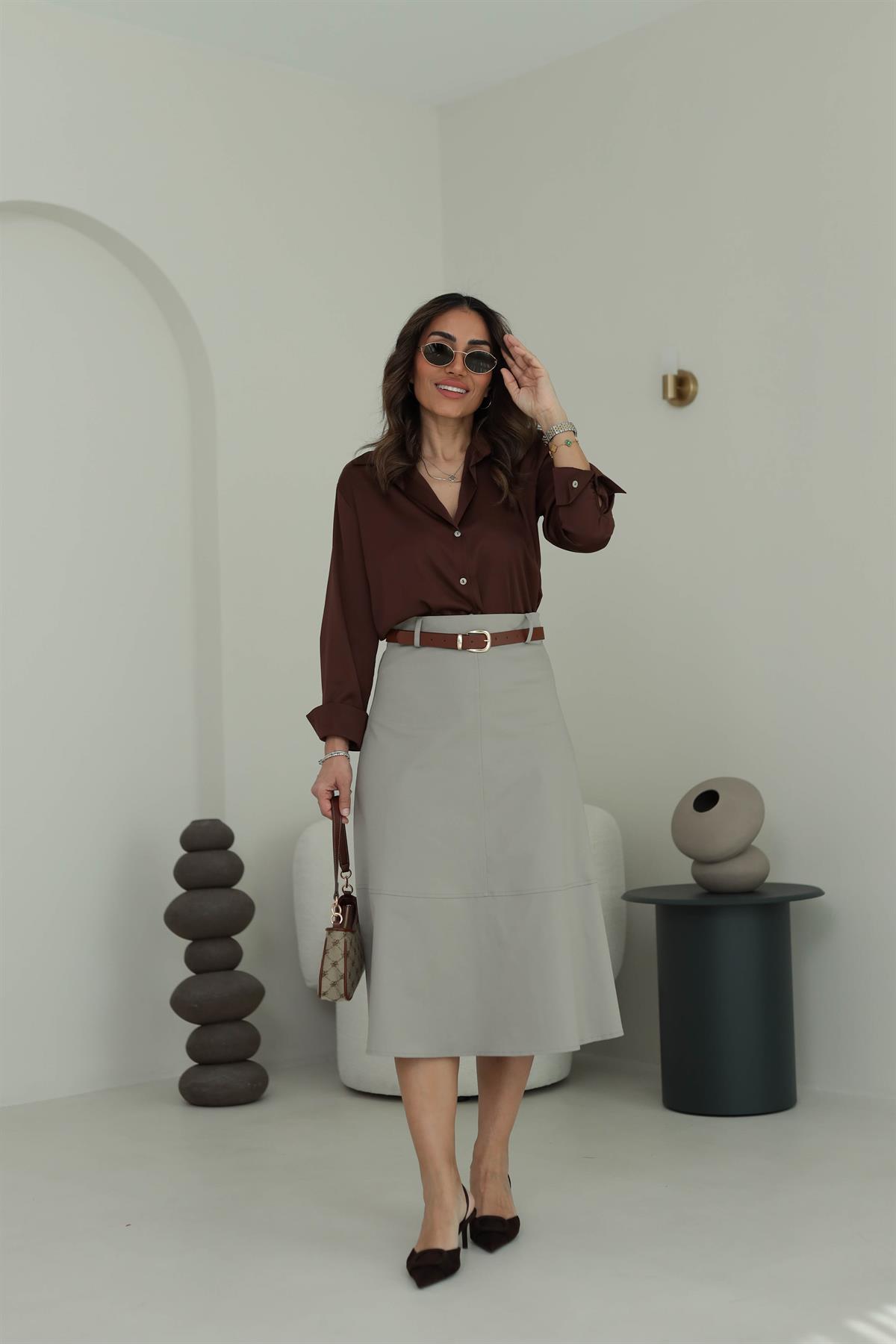 1967 Kemerli Midi Boy Etek OLİVE