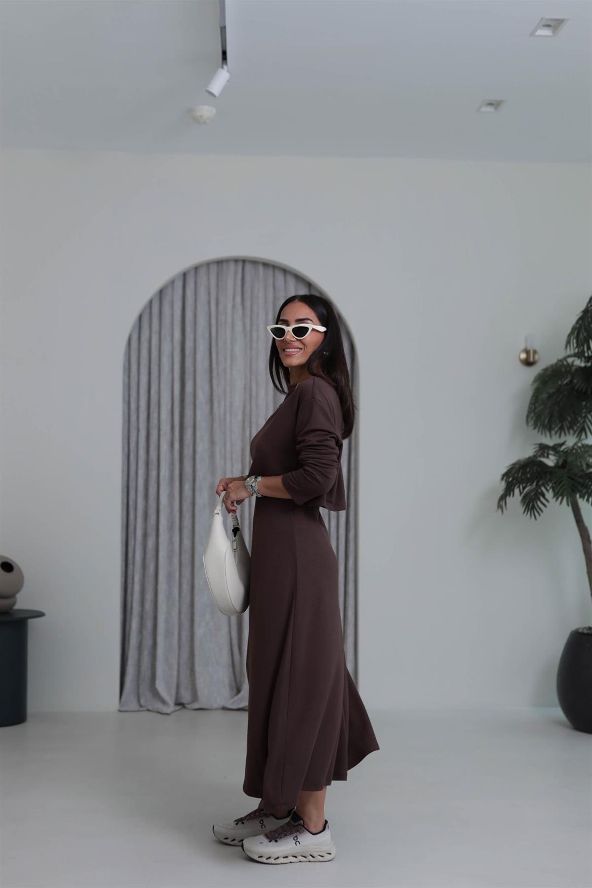 4064 Elbiseli Bluzlu Takım KAHVE