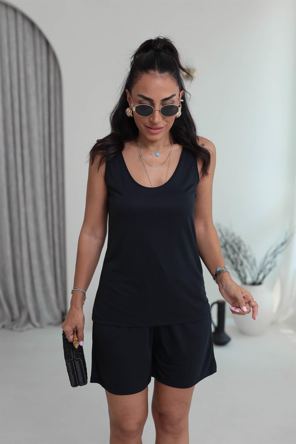 Kalın Askılı Şortlu Modal Takım ANTRASİT