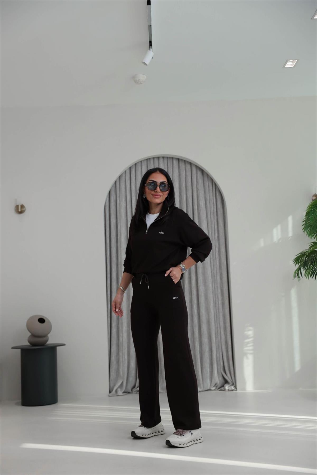 1029 Yarım Fermuarlı Gümüş Yazılı Modal Takım KAHVE