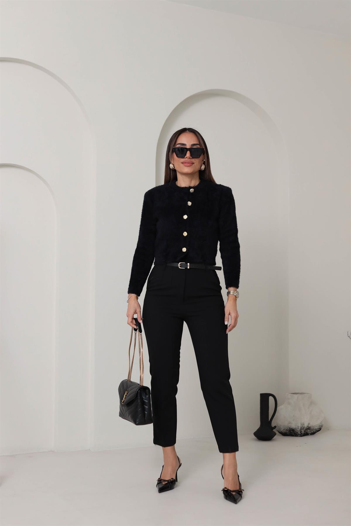 580 Bisiklet Yaka Yumoş Hırka SİYAH