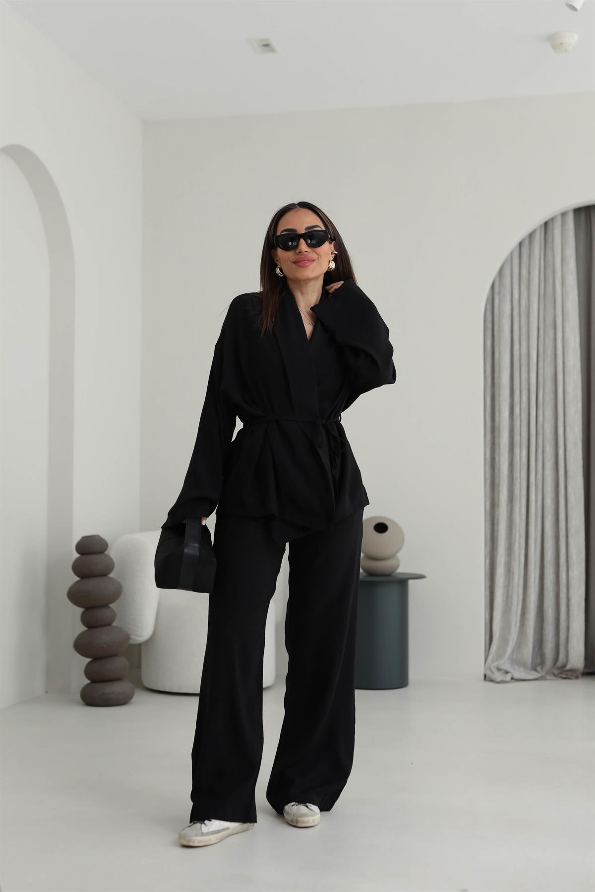 2058 Şal Yaka Kimano Takım SİYAH