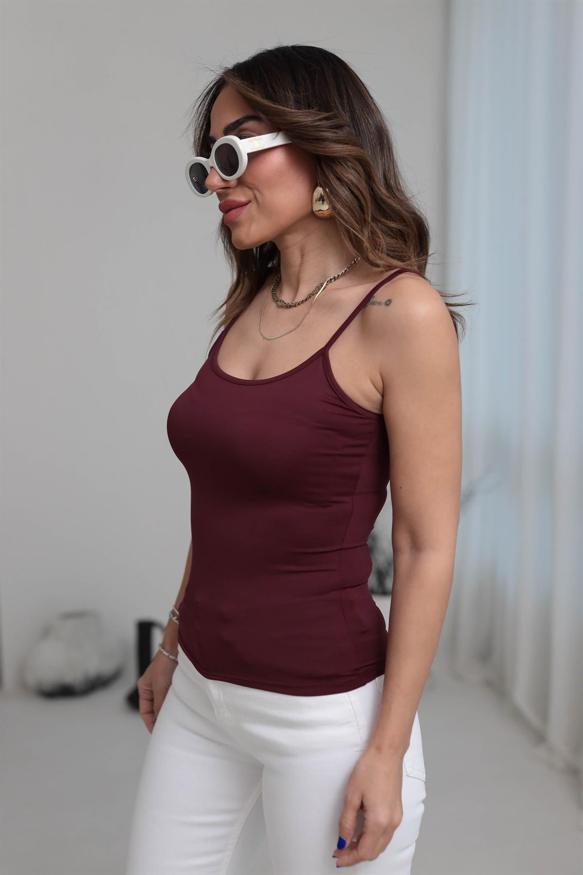 0901 İp Askılı Likralı Polyamid Atlet BORDO