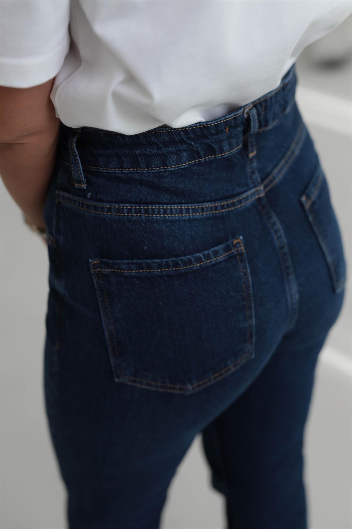 Za Likralı Straight Fit Jean KOYU MAVİ