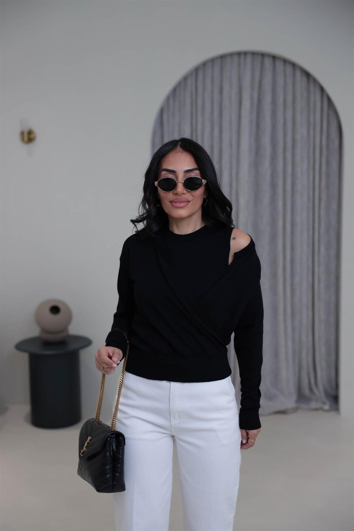 0163 Kruvaze Korsman İkili Takım Triko SİYAH