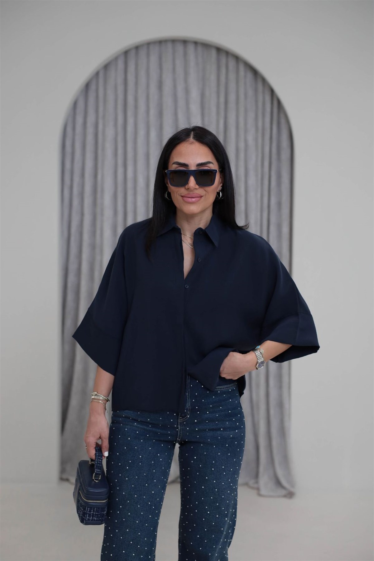 8406 Kısa Kol Tencel Gömlek LACİVERT