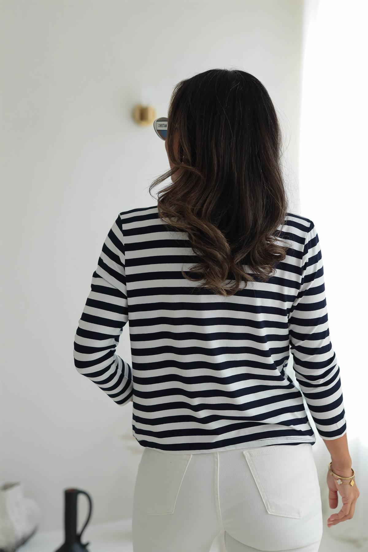 Polo Yaka Çizgili Modal Penye Bluz