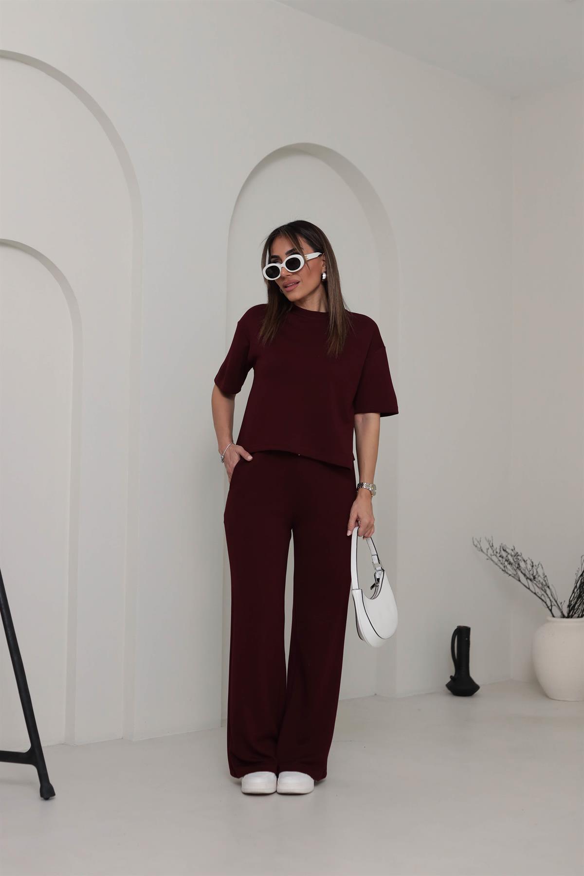 Bisiklet Yaka Modal Kumaş Rahat Takım BORDO
