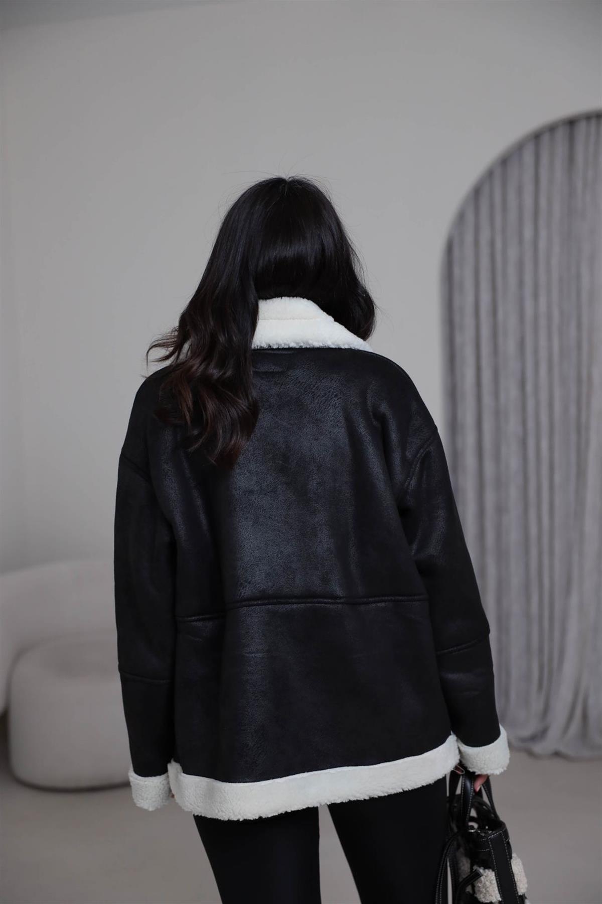 9195 İçi Kürklü Nubuk Mont SİYAH