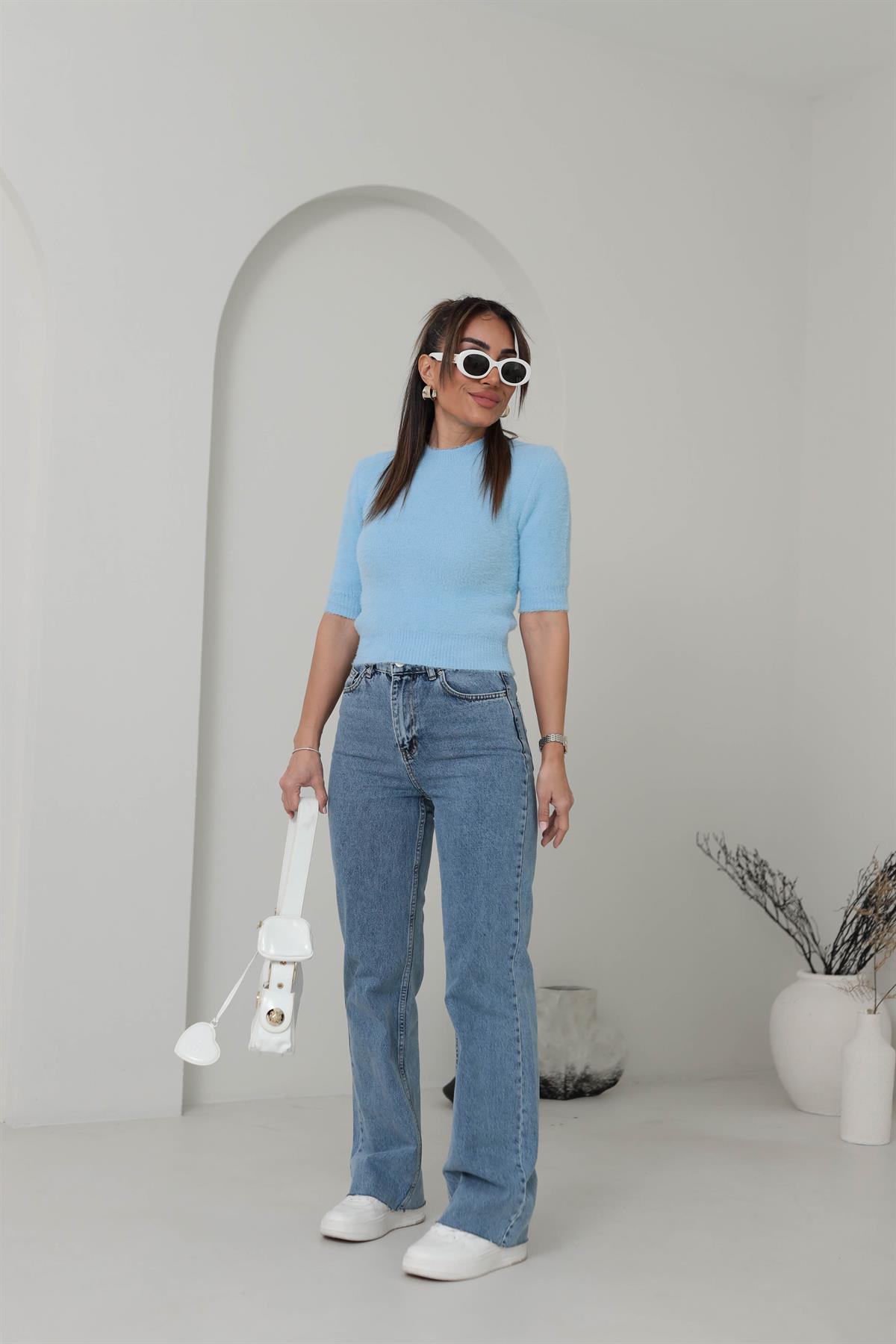 4231 Kısa Kol Yumuşak Dokulu Kazak BEBE MAVİ