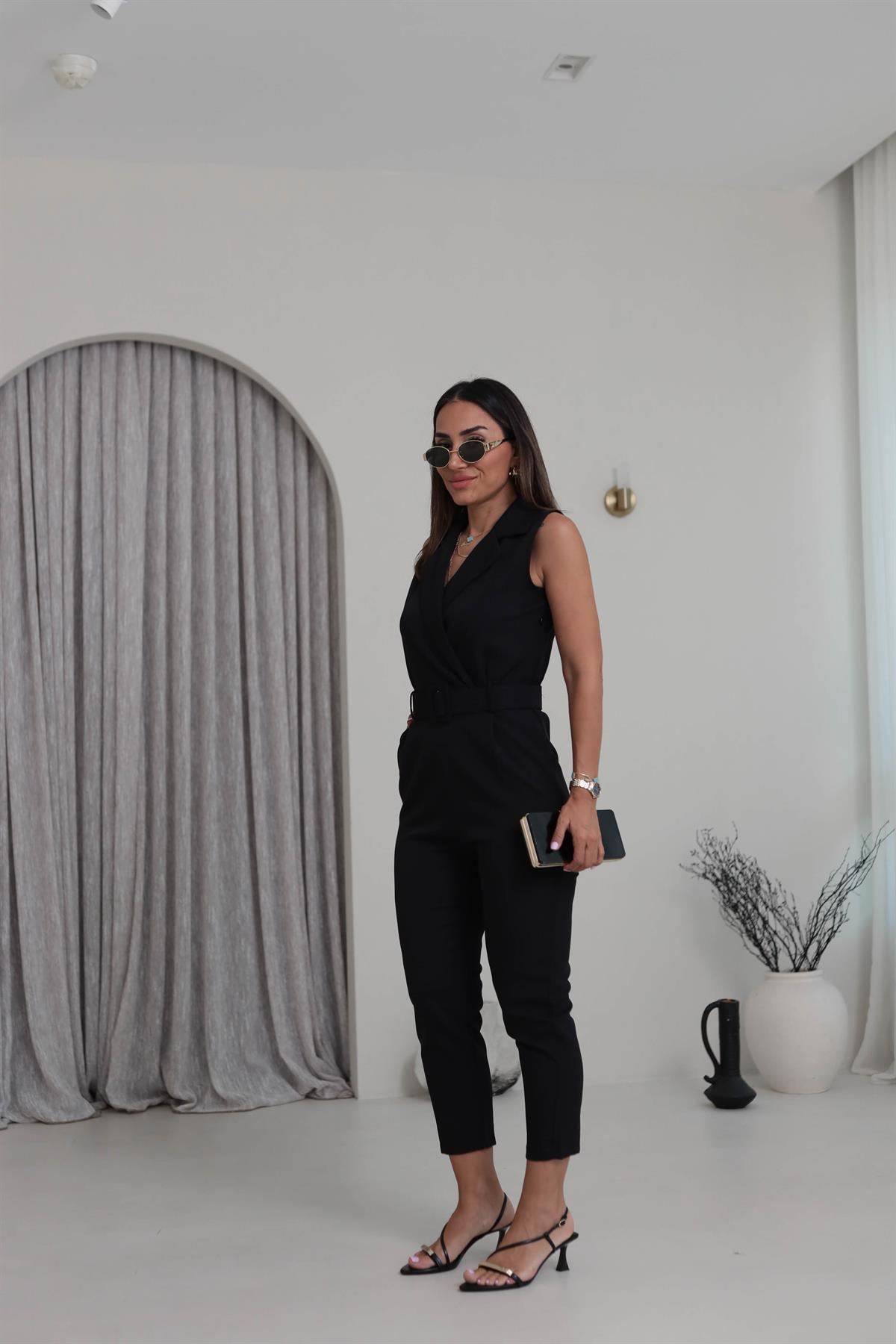 062 Kolsuz Kruvaze Kemerli Tulum SİYAH