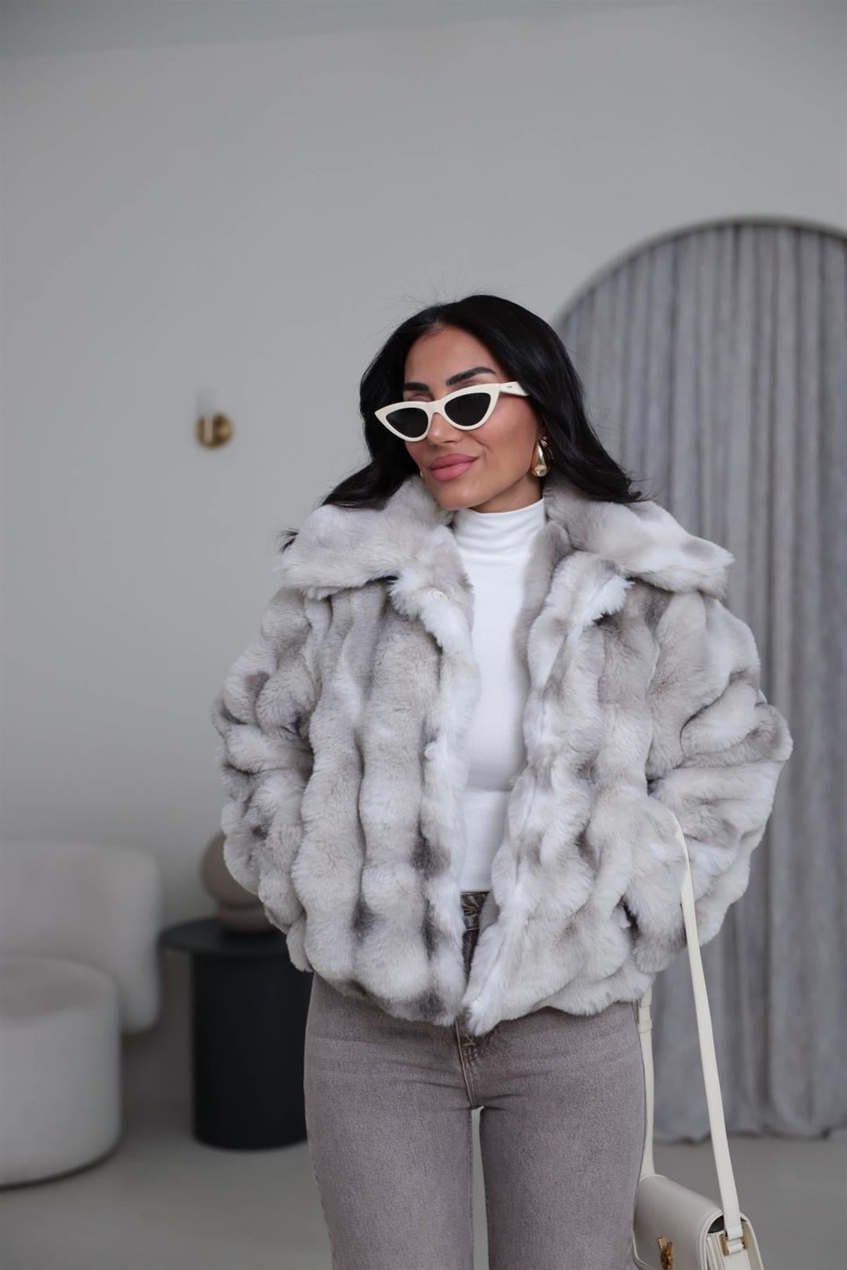 1297 Yakalı Çıtçıtlı Yumoş Kürk AÇIK GRİ