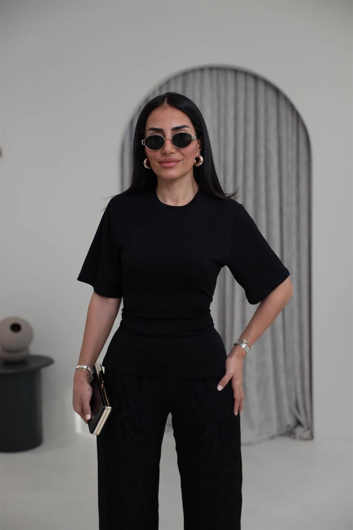 4238 Arkadan Bağlamalı Modal Tshirt SİYAH