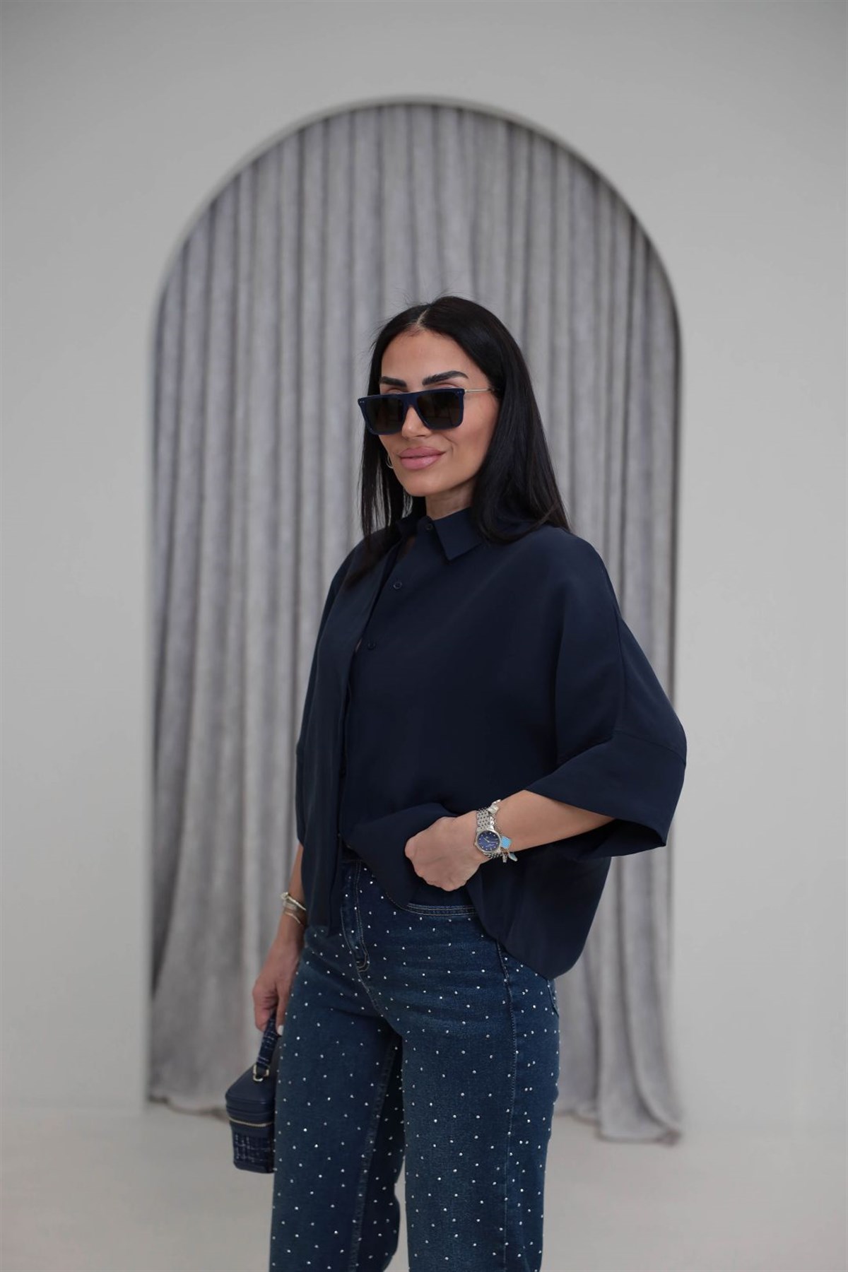 8406 Kısa Kol Tencel Gömlek LACİVERT