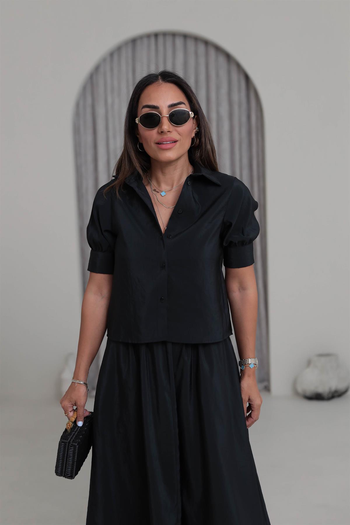 0381 Yarım Kol Gömlekli Etekli Takım SİYAH