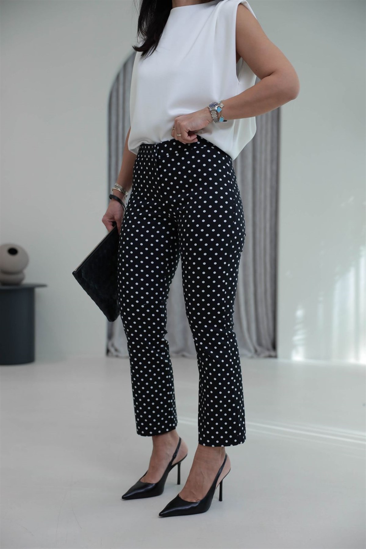 1486 Yüksek Bel Full Likralı Puantiyeli Pantolon SİYAH