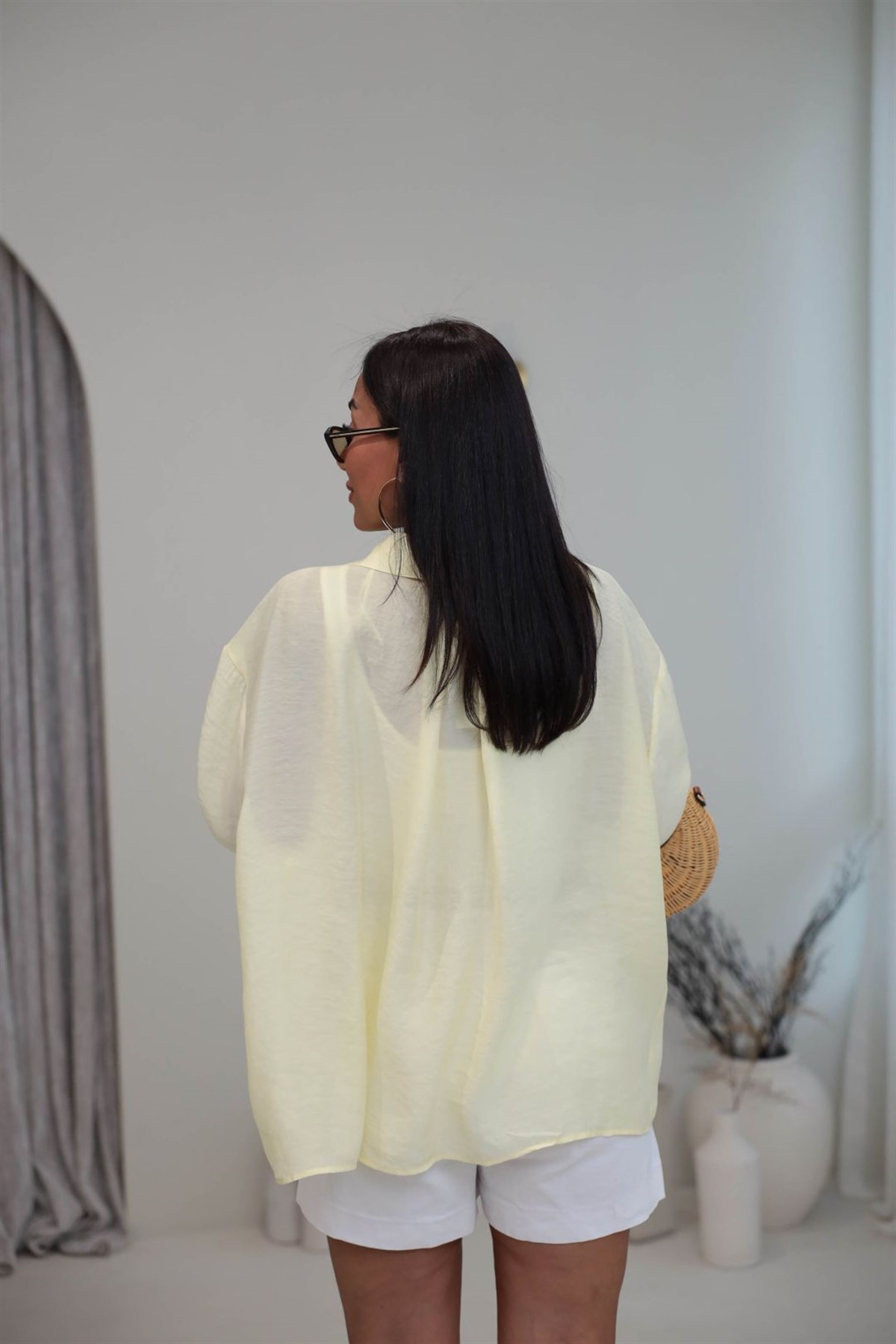 4612Y Tencel Omzu Düşük Oversize Gömlek SARI