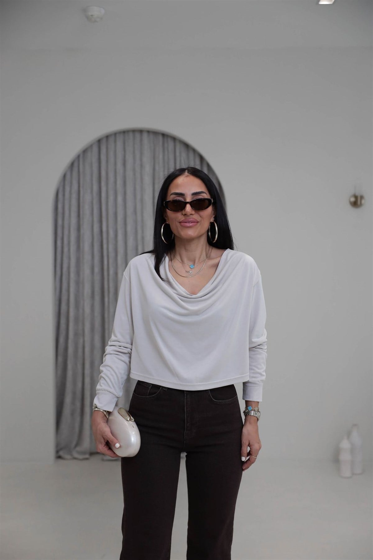 2424 Degaje Yaka Modal Bluz KREM