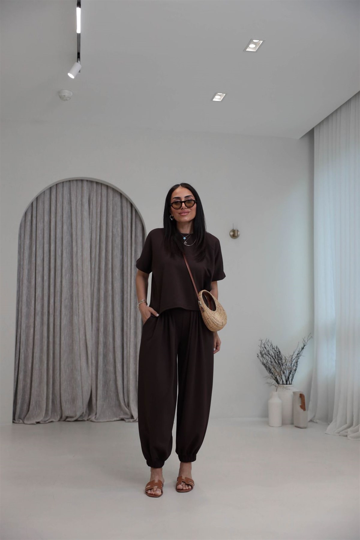 1941 Modal Kumaş Tshirt ve Şalvar Pantolon Takım KAHVE