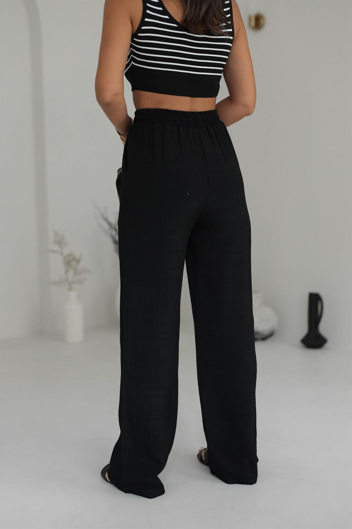 1339 Bel Lastikli Bol Kalıp Pantolon