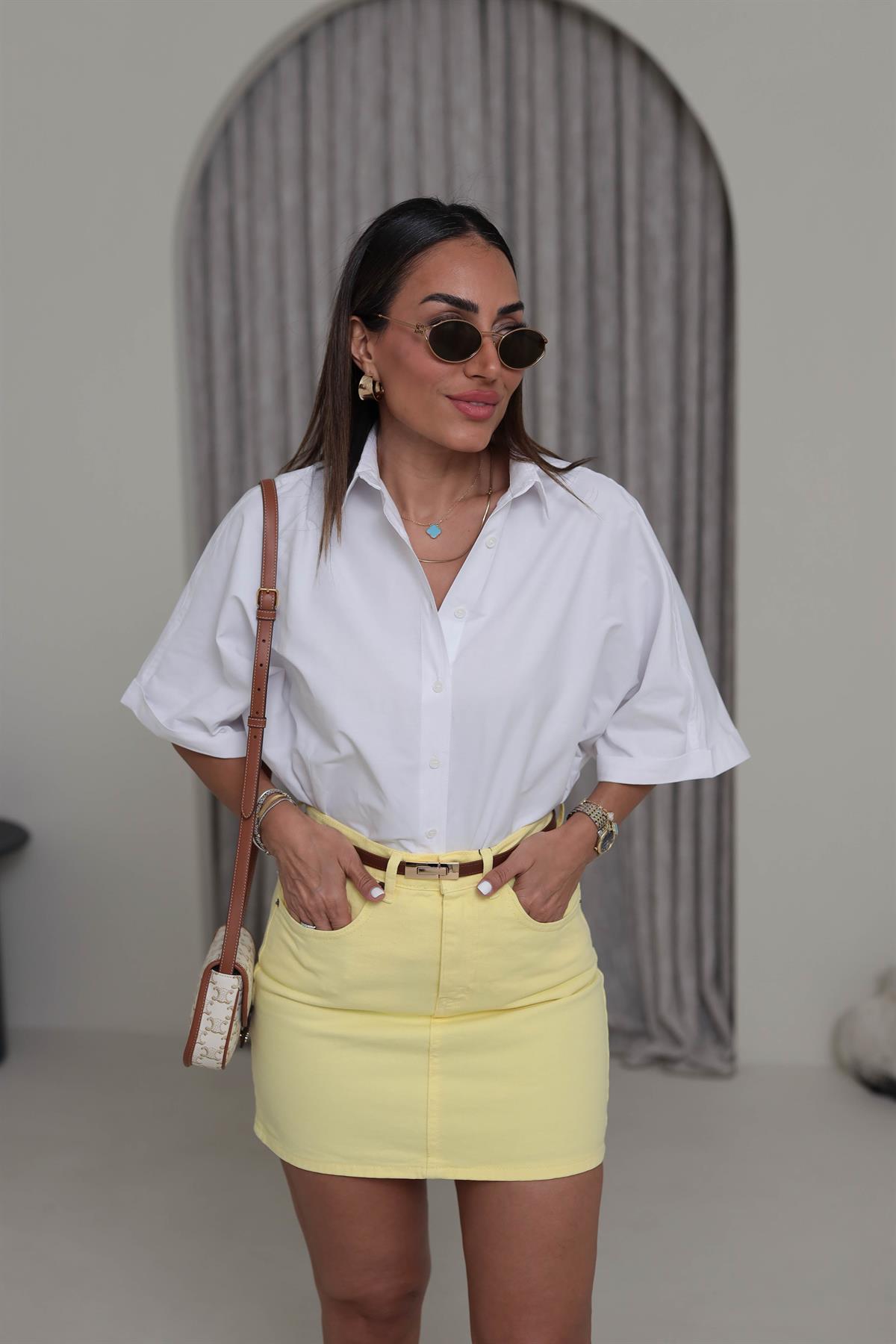 1754 Kısa Kol Oversize Poplin Gömlek BEYAZ