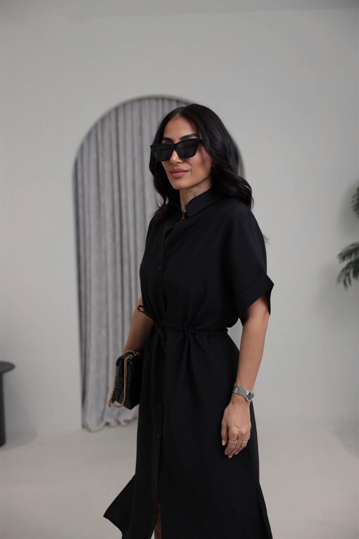 1003 Massi Tencel Gömlek Elbise SİYAH