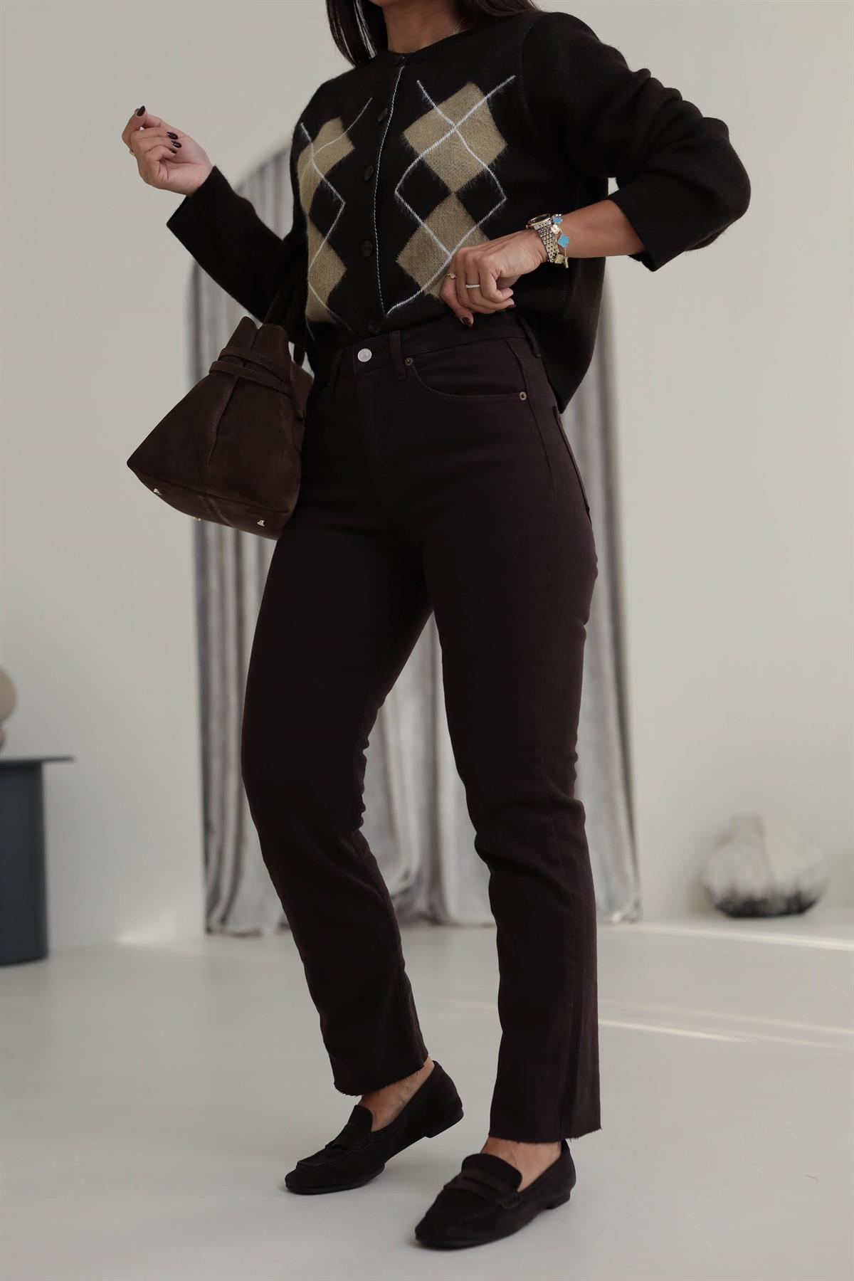 ZA Lazer Kesikli Boyfit Jean ACI KAHVE