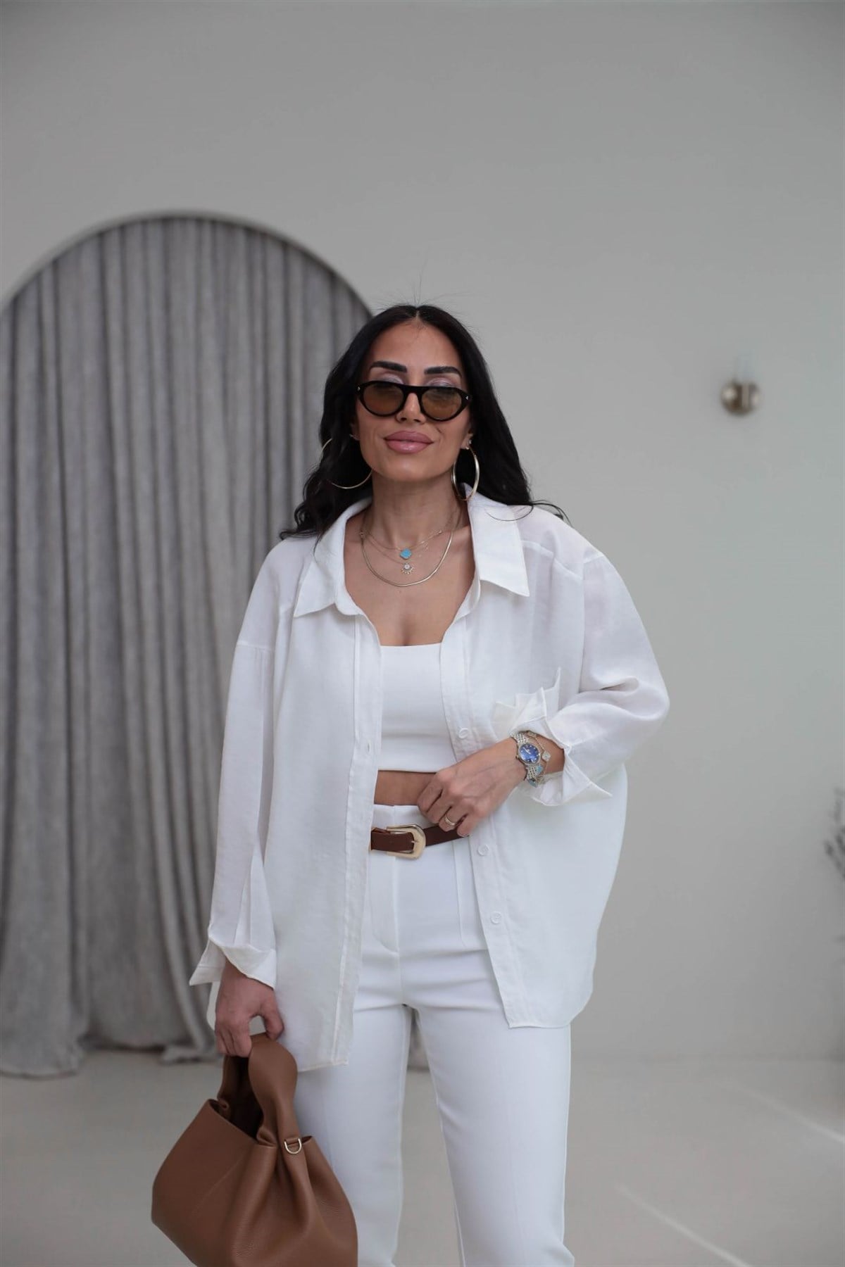 4612Y Tencel Omzu Düşük Oversize Gömlek BEYAZ