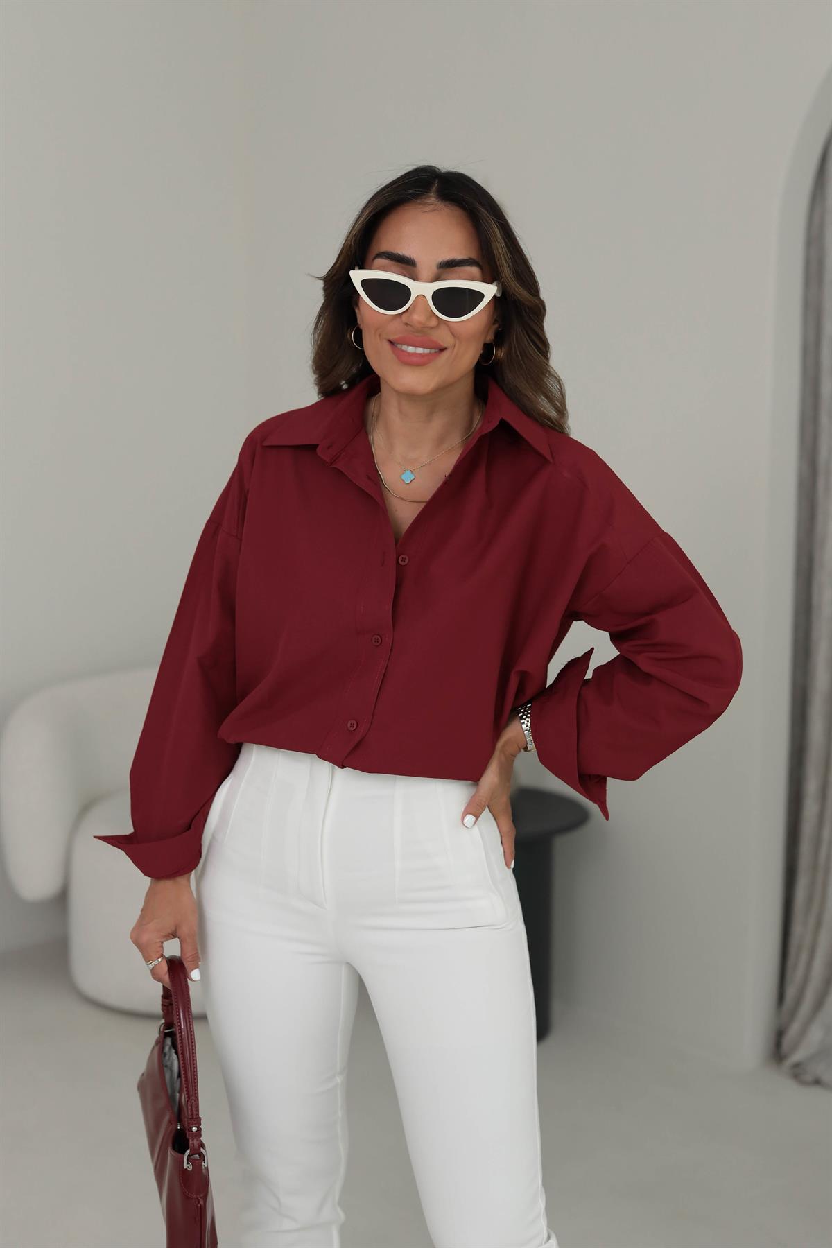 0293 Poplin Kumaş Gömlek BORDO