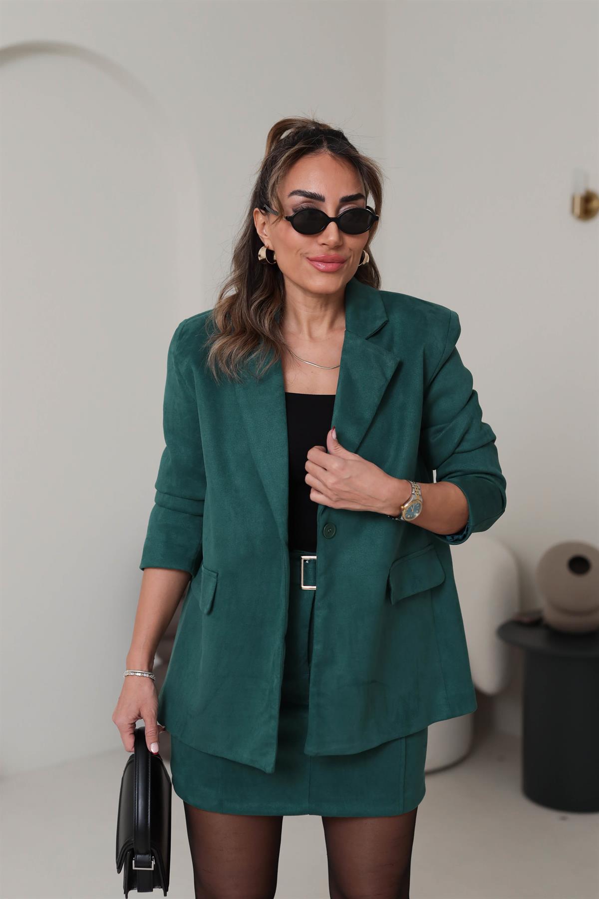 5433 Süet Blazer Ceket YEŞİL
