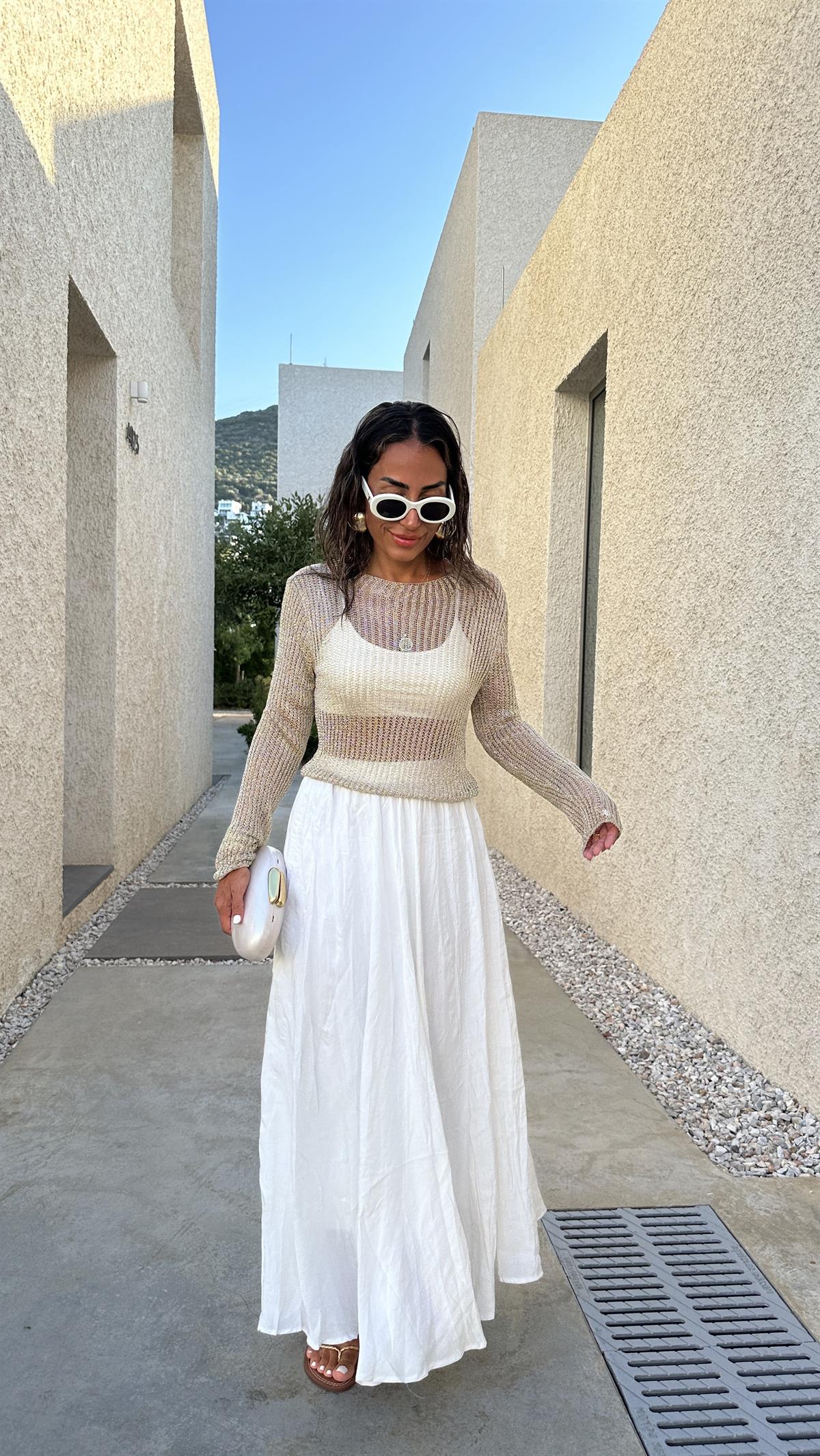 3207 Bel Lastikli Astarlı Uzun Etek