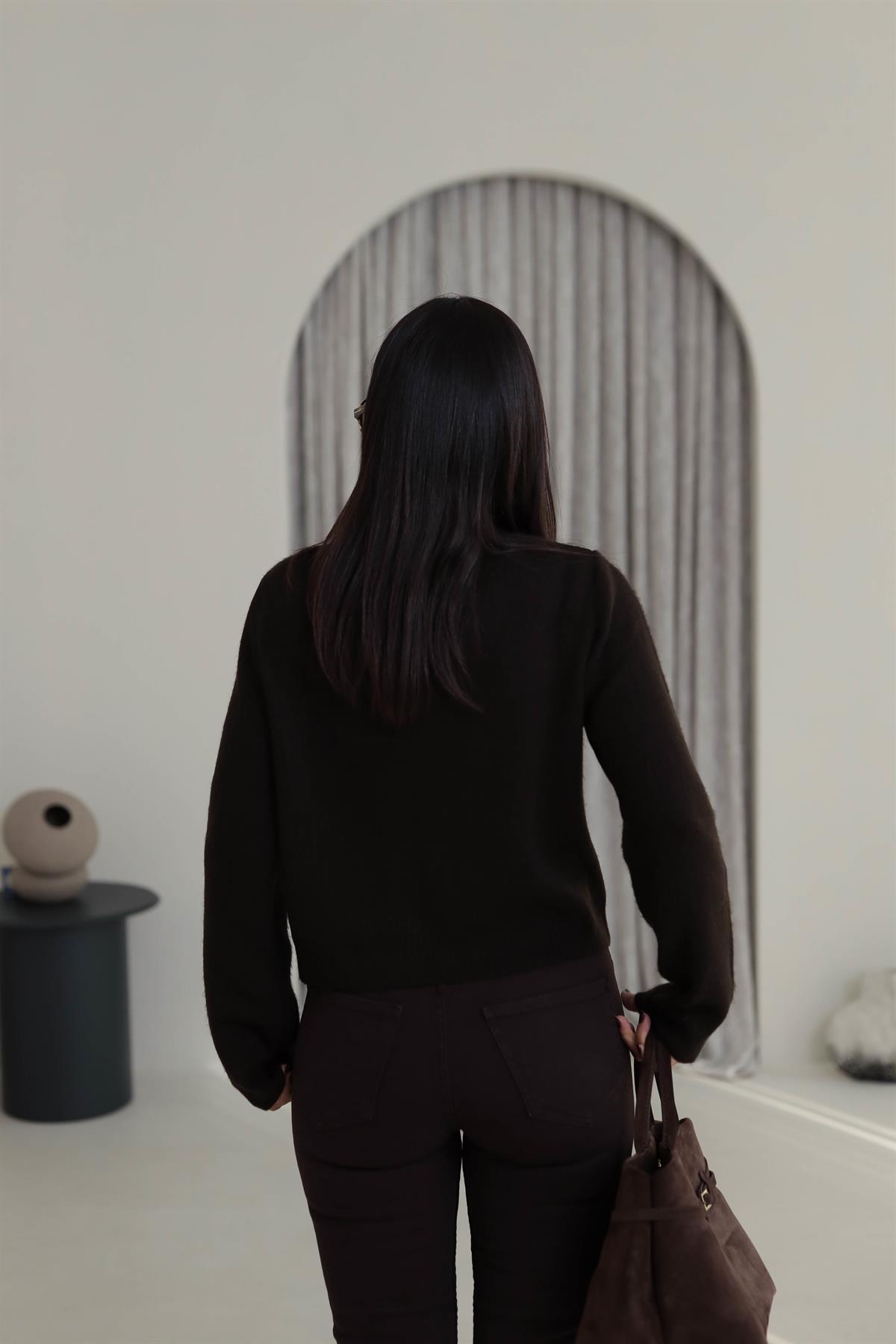 5263 Bisiklet Yaka Baklava Desen Massi Hırka KAHVE