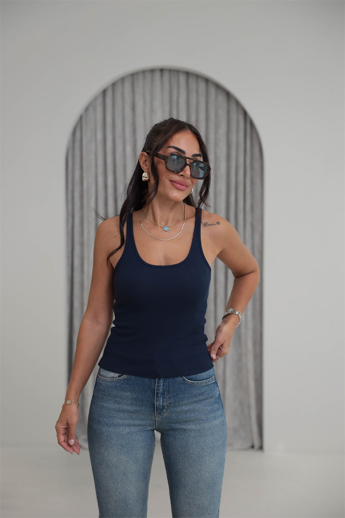 4113 Fitilli Askılı Crop Atlet LACİVERT