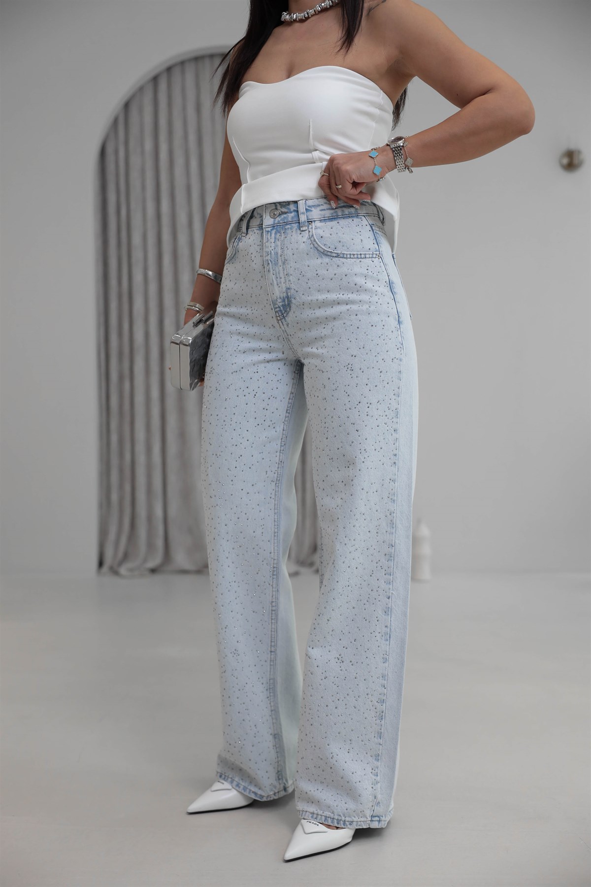 1071 Taşlı Buz Mavi Jean BUZ MAVİ