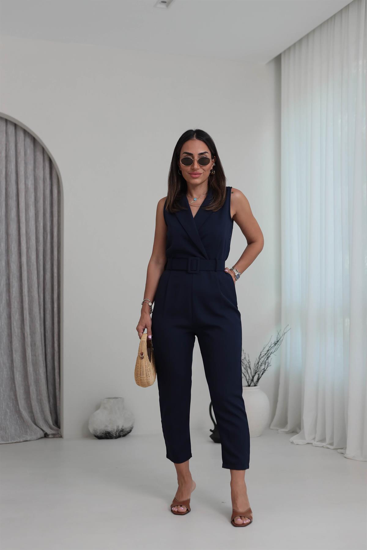 062 Kolsuz Kruvaze Kemerli Tulum LACİVERT