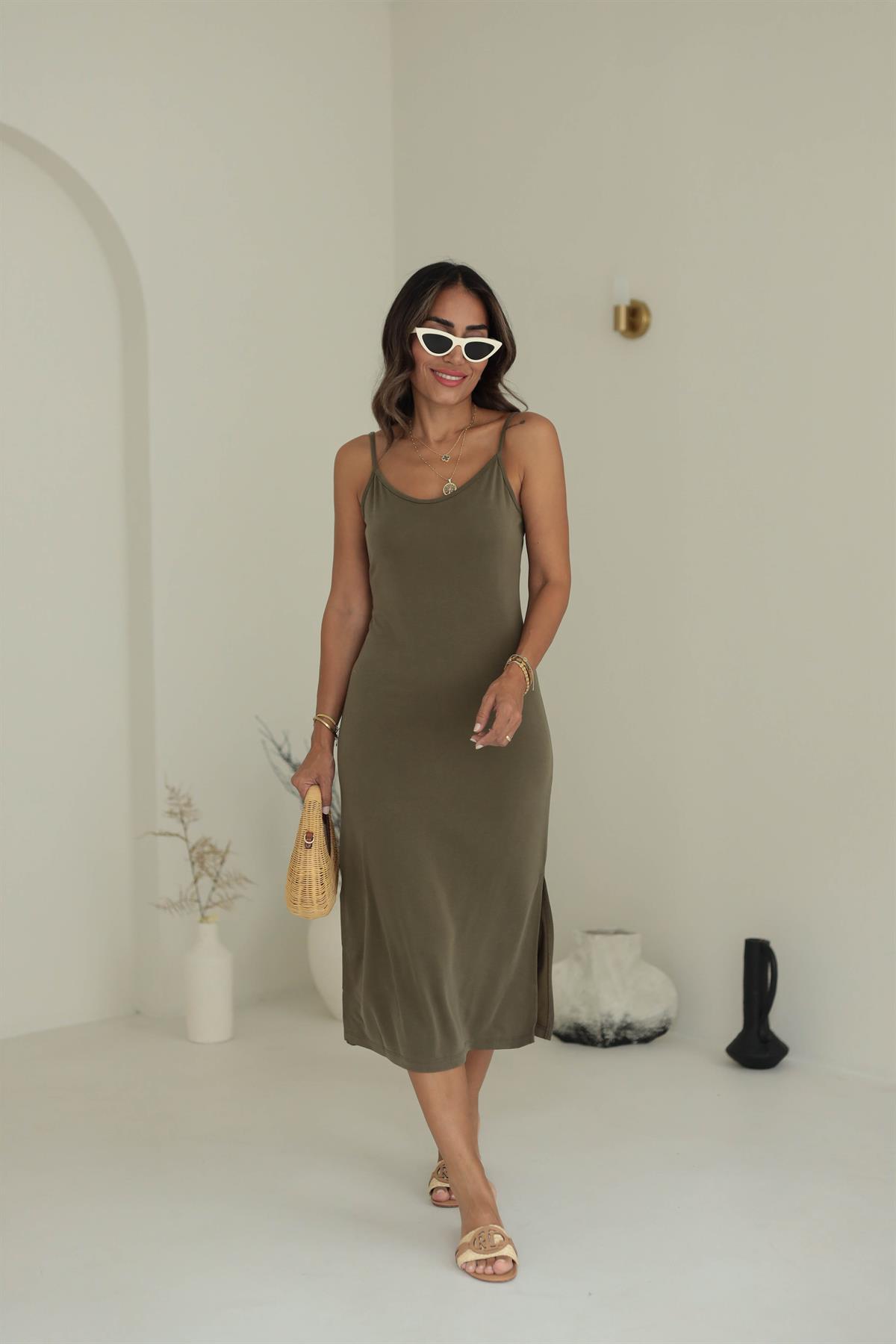 İp Askılı Modal Kumaş Elbise