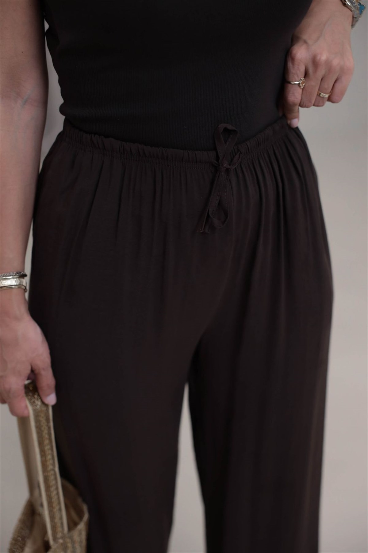 9819 Beli Bağcıklı Cupra Pantolon KAHVE