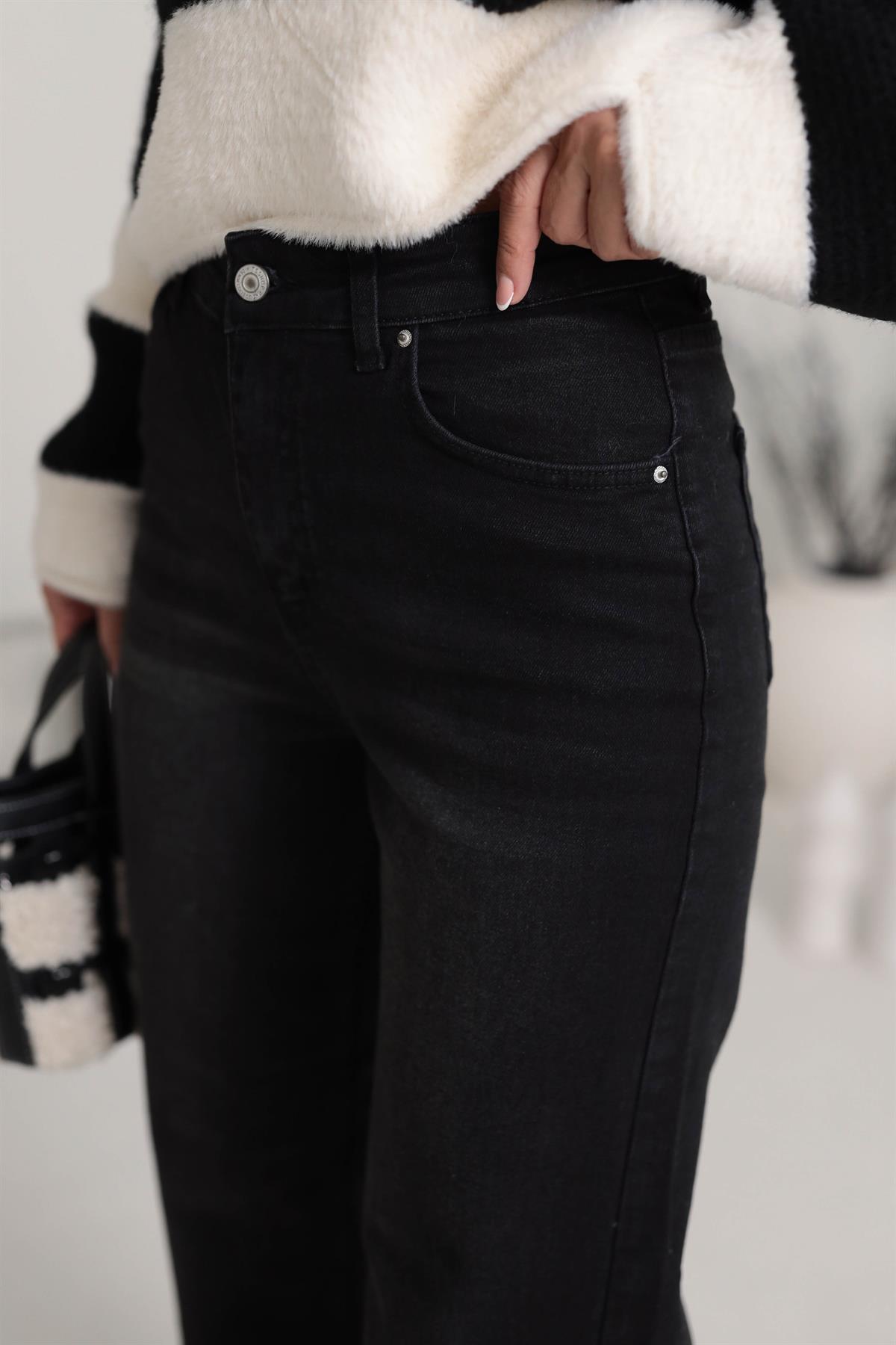 1071 Yüksek Bel Dökümlü Palazzo Jean YIKAMALI SİYAH