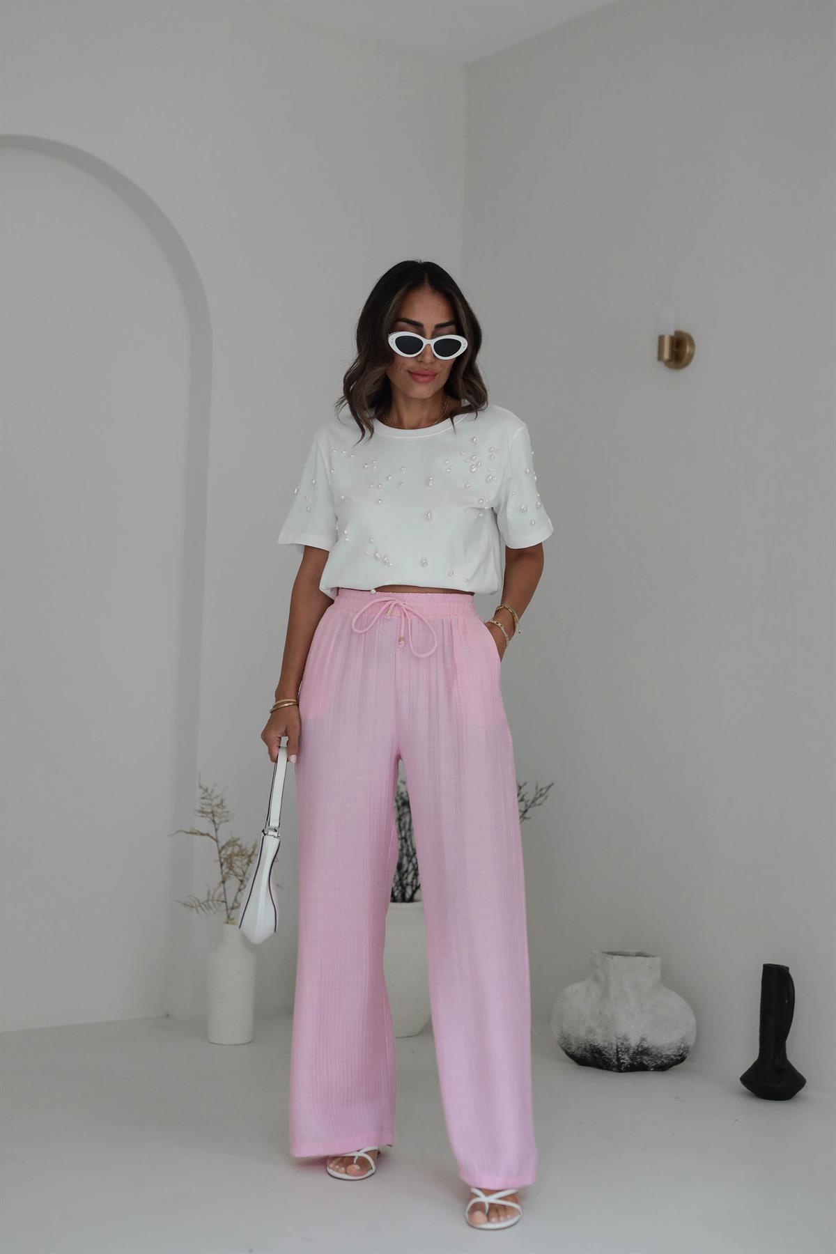 1339 Bel Lastikli Bol Kalıp Pantolon