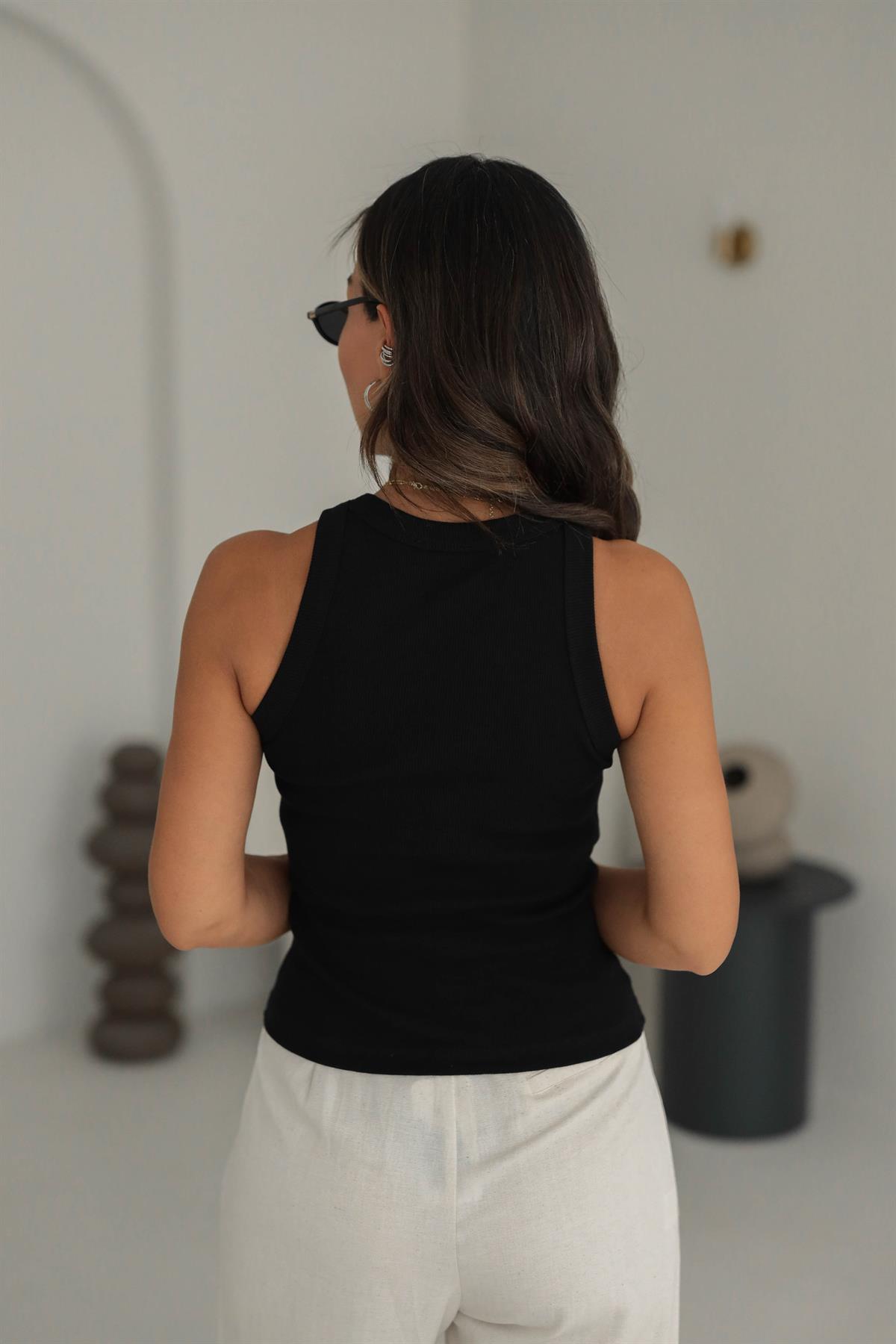 Taş İşlemeli Fitilli Halter Yaka Atlet