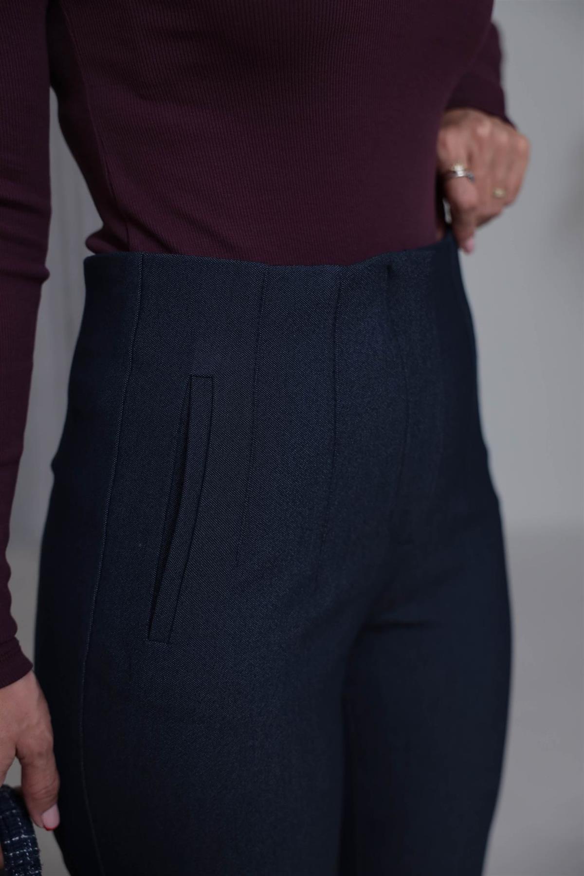 U5113-K Önü Flotalı Kumaş Pantolon KIRÇILLI LACİVERT