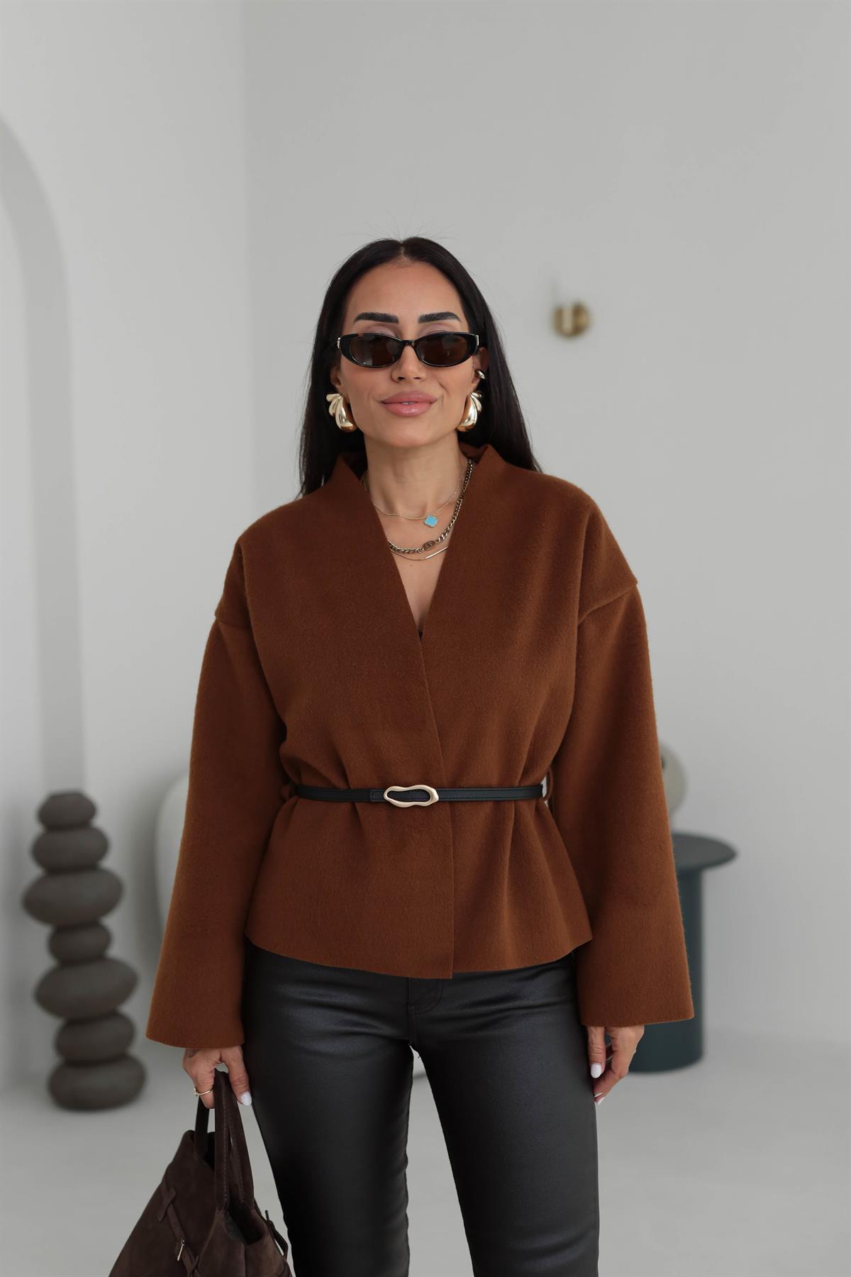 2223 Kemer Detaylı Kaşe Ceket TARÇIN