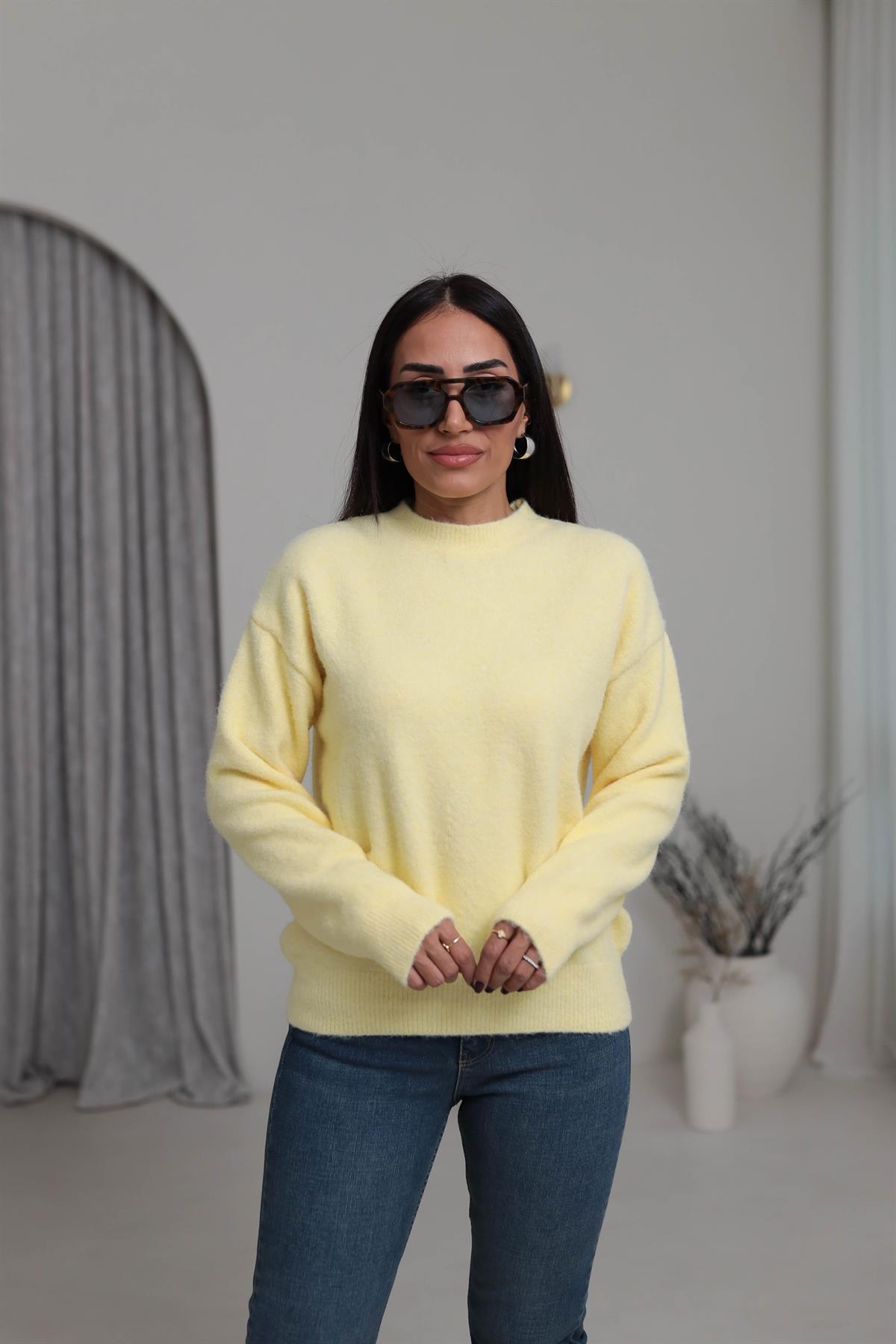 0640 Bisiklet Yaka Yumuşak Dokulu Triko Kazak SARI