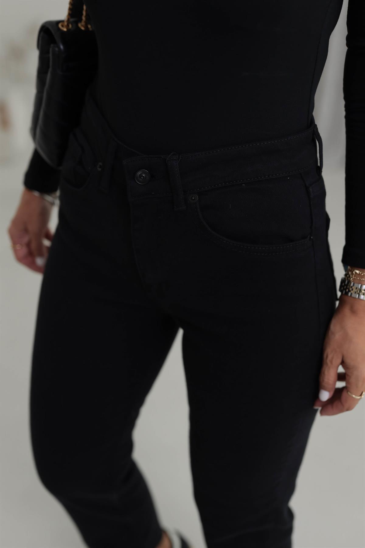 ZA Lazer Kesikli Boyfit Jean KOYU SİYAH