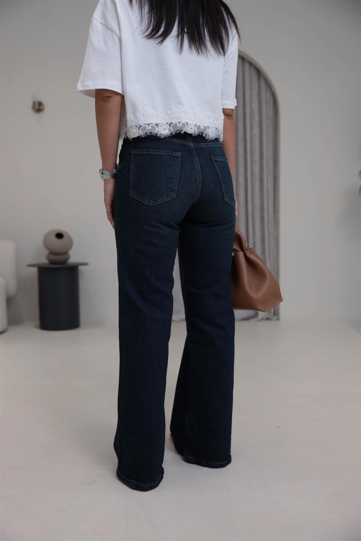 Yüksek Bel Wide Leg Jean KOYU TİNTLİ