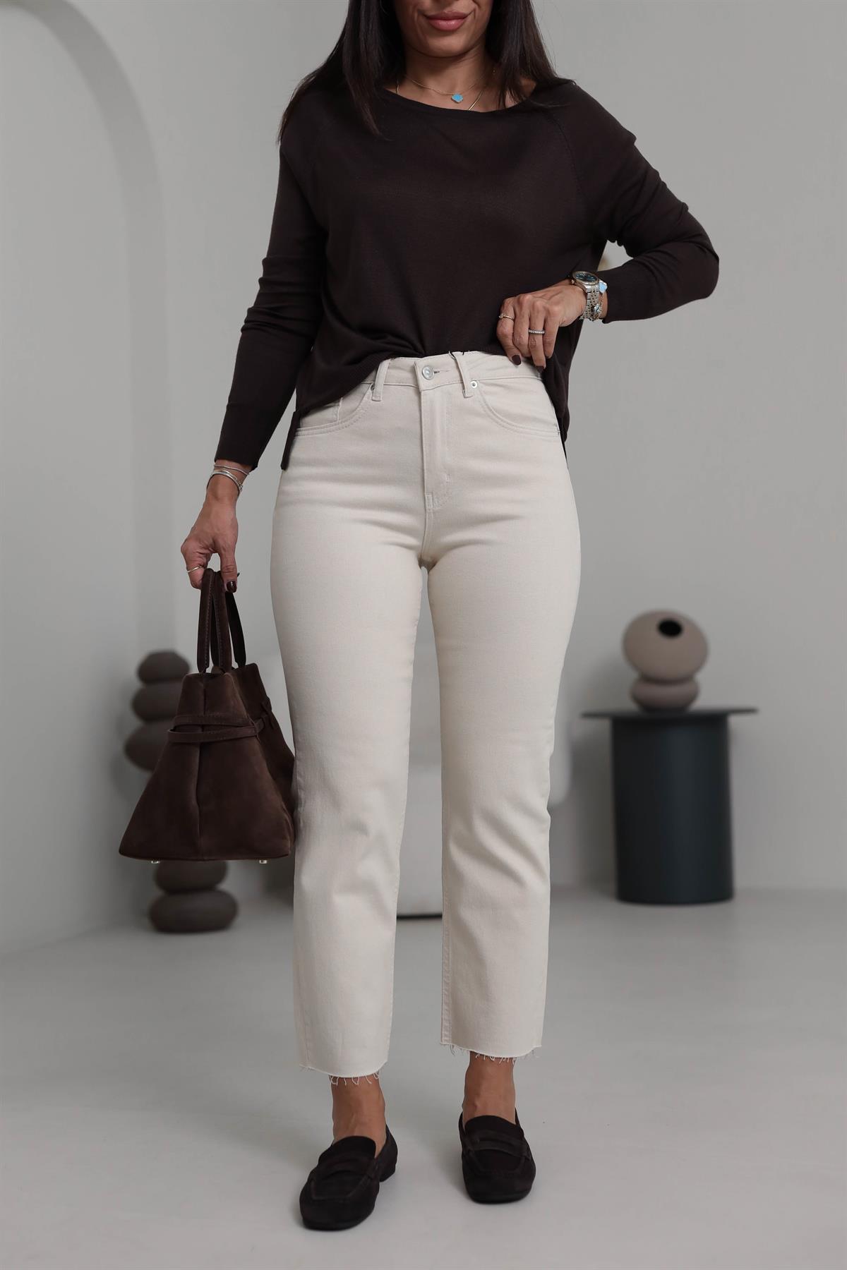 ZA Lazer Kesikli Boyfit Jean BEJ