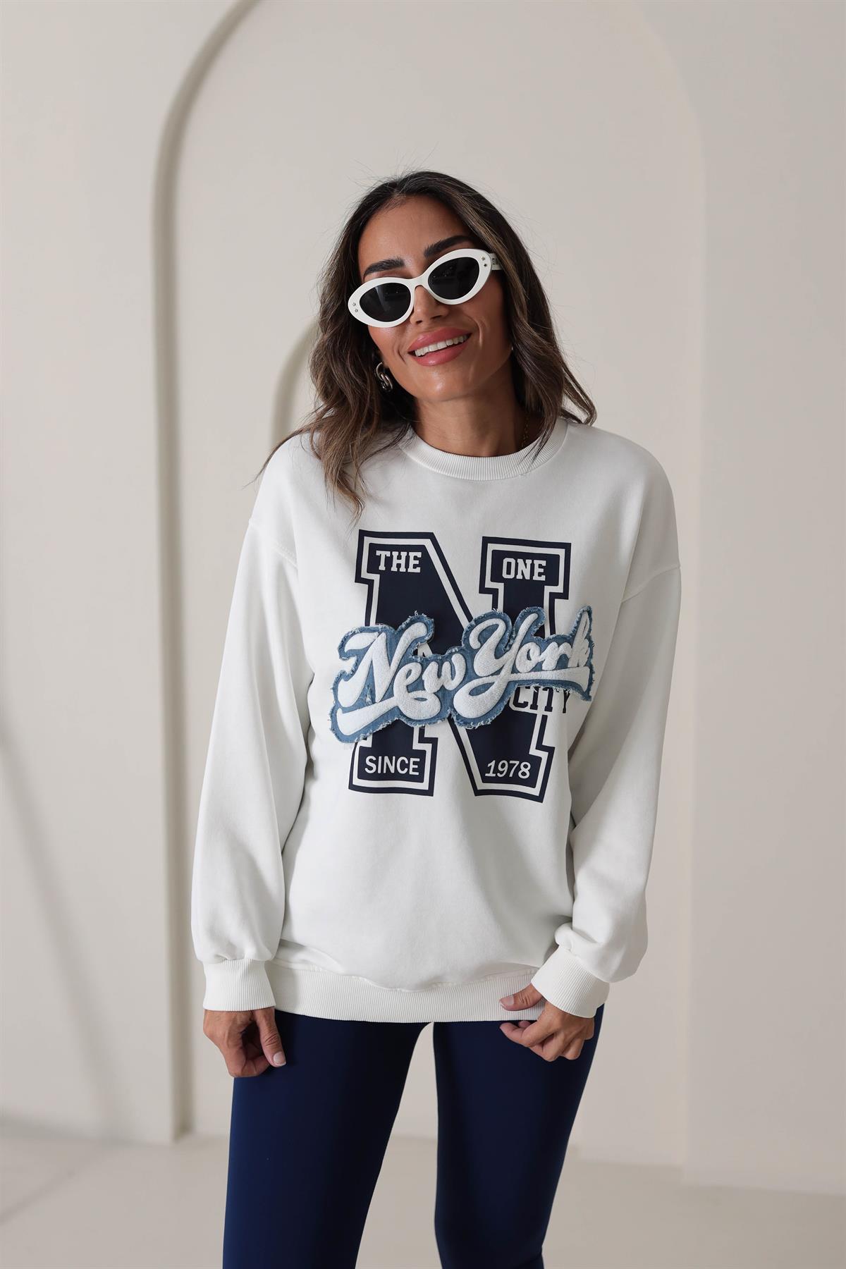 5554 NewYork Yazılı Baskılı Sweatshirt