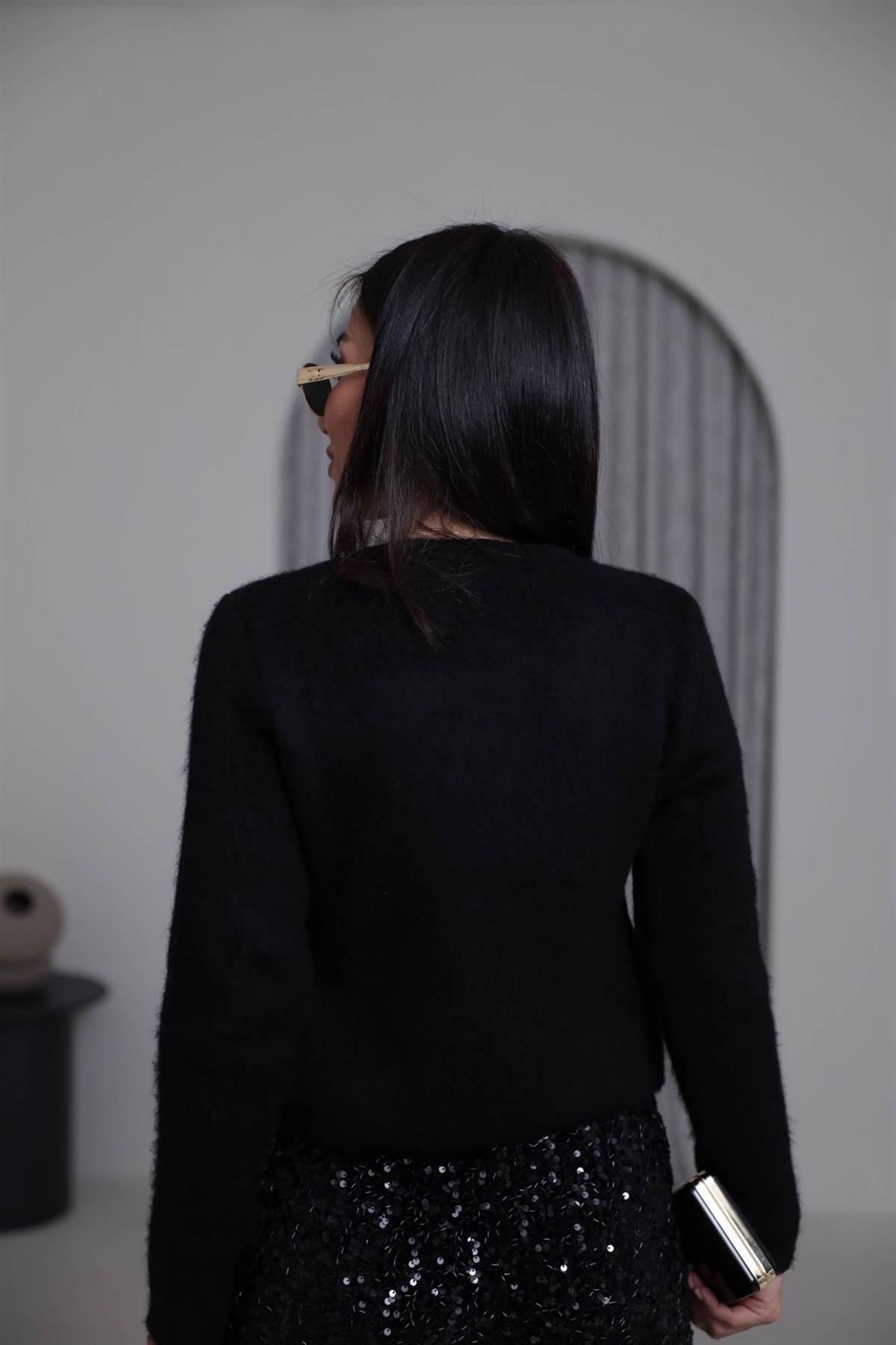 0157 Bisiklet Yaka Düğmeli Yumoş Hırka SİYAH